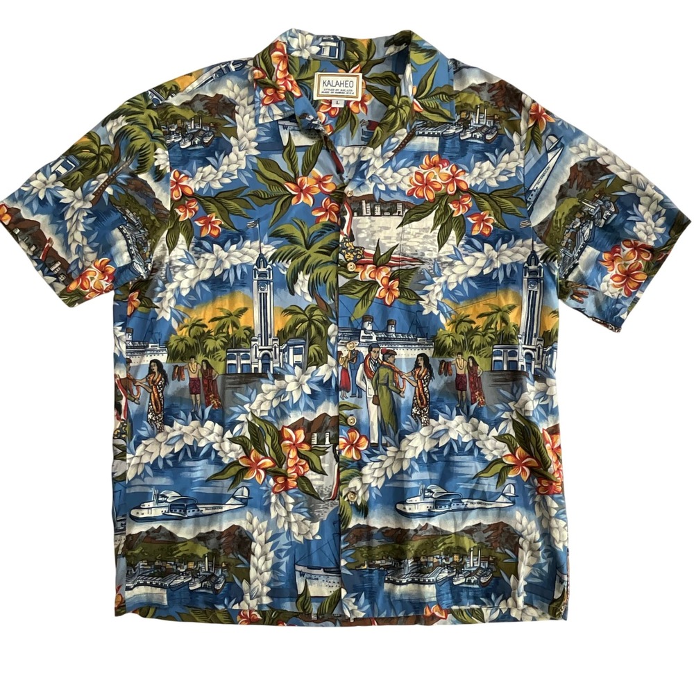 Kalaheo Hawaiian Shirt Aloha Floral MADE IN HAWAII MEN Size L Styled by RJC‎